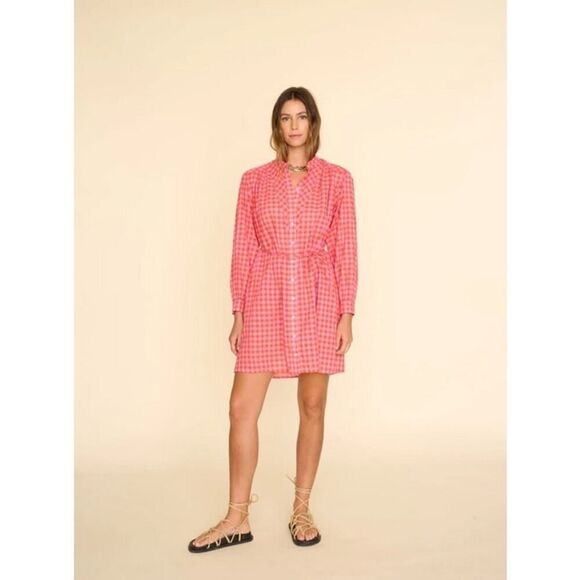XiRena Womens Winnie Orange Pink Check Shirt Dress Size small MSRP $295 - Picture 1 of 10